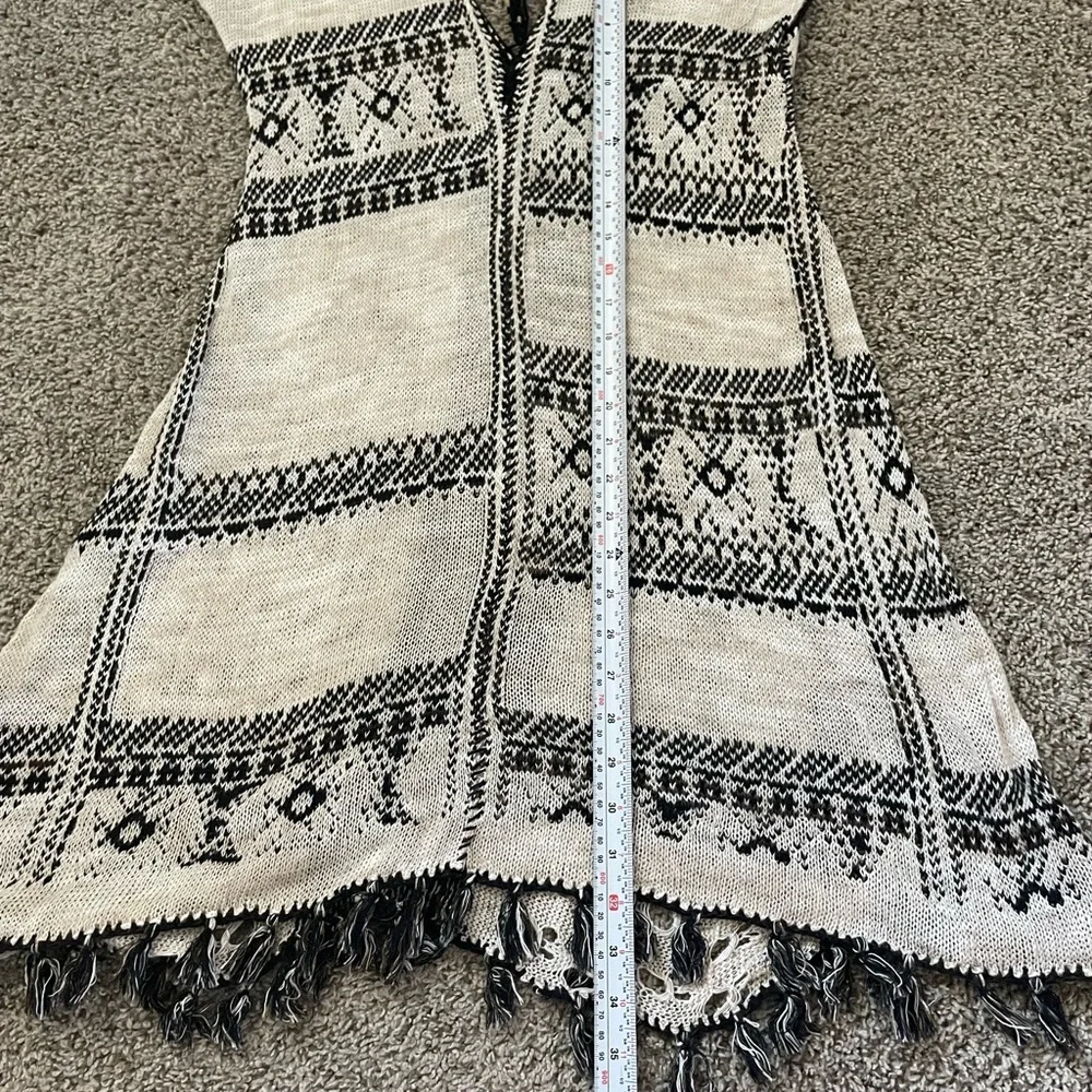 Free People Boho Lace-Up Fringe Tunic Top - Cream & Black